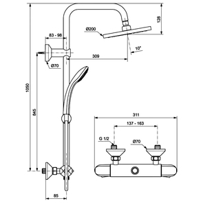 Душевая система с термостатом Ideal Standard IdealRain A6421AA
